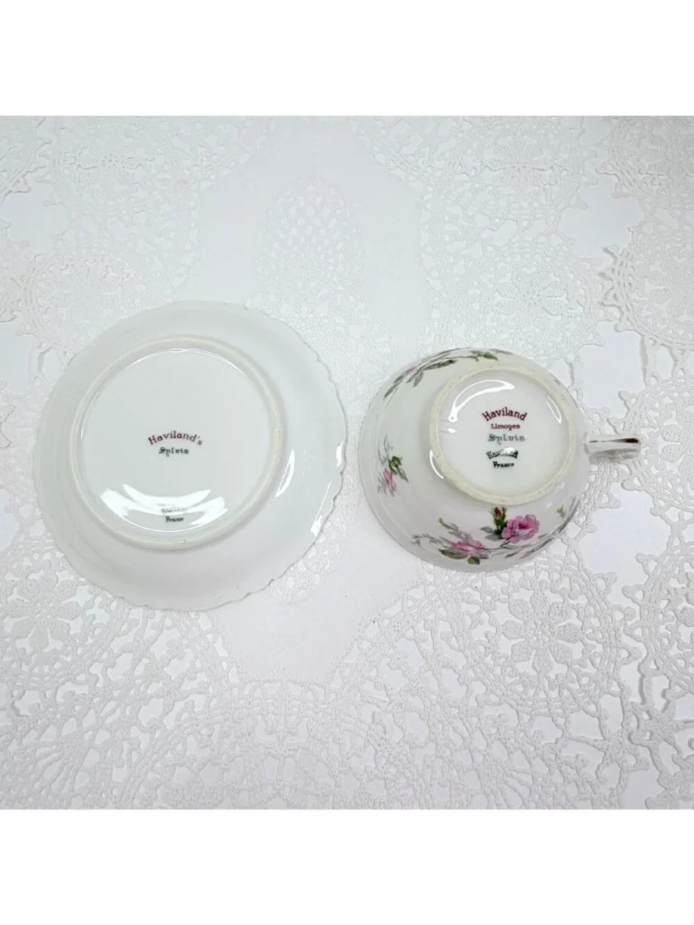 VTG Set of 5 Haviland Limoges Sylvia Teacups & Saucers Pink Roses Cottagecore